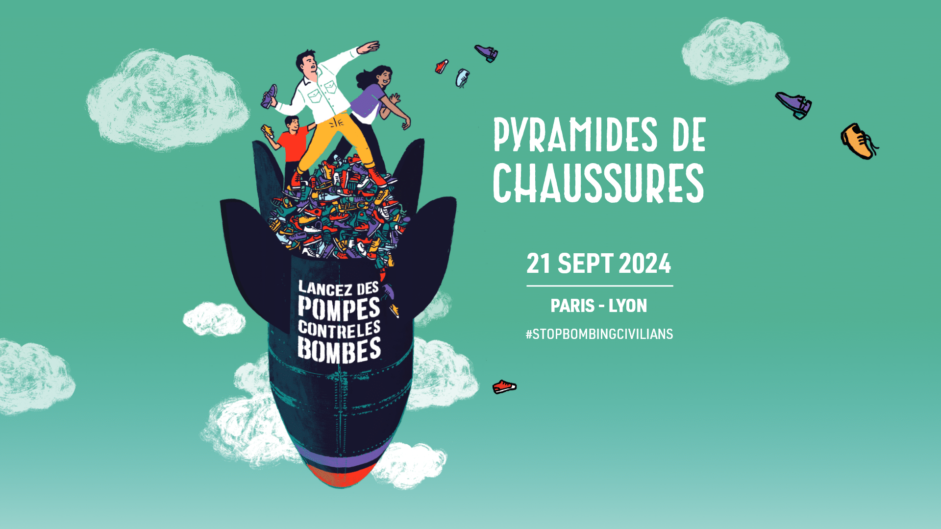 Pyramides de chaussures 2024 : mobilisez-vous contre les bombardements de civils